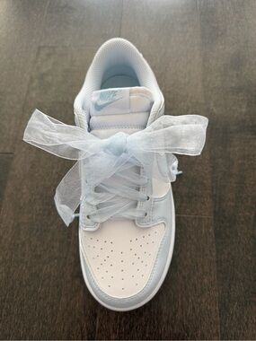 Sheer baby blue ribbon shoelaces